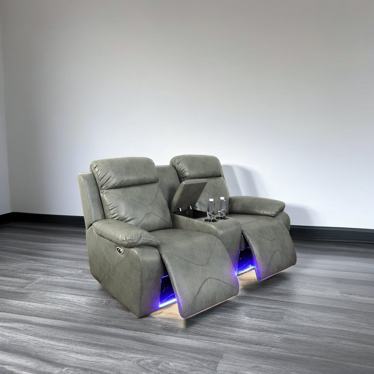 Morpilot Faux Leather Power Reclining Home Theater Seating with Cup